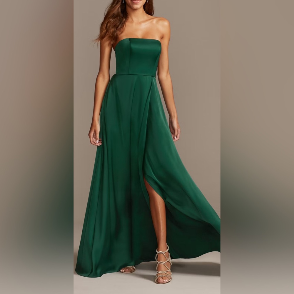 crepe-back satin strapless bridesmaid dress
